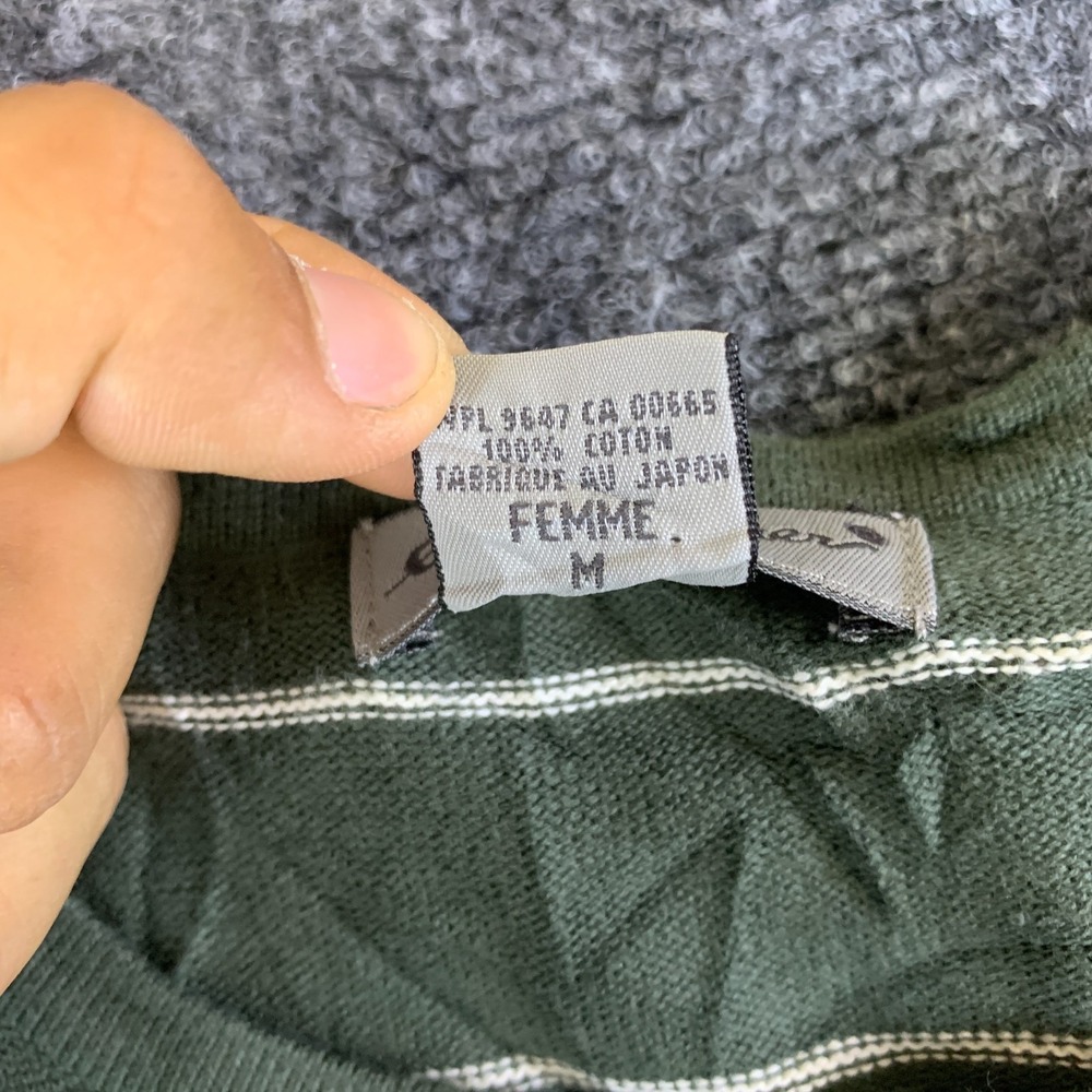 Eddie Bauer Cardigan Sweater Womens Medium Olive Green White Stripe Button Front - Picture 7 of 10